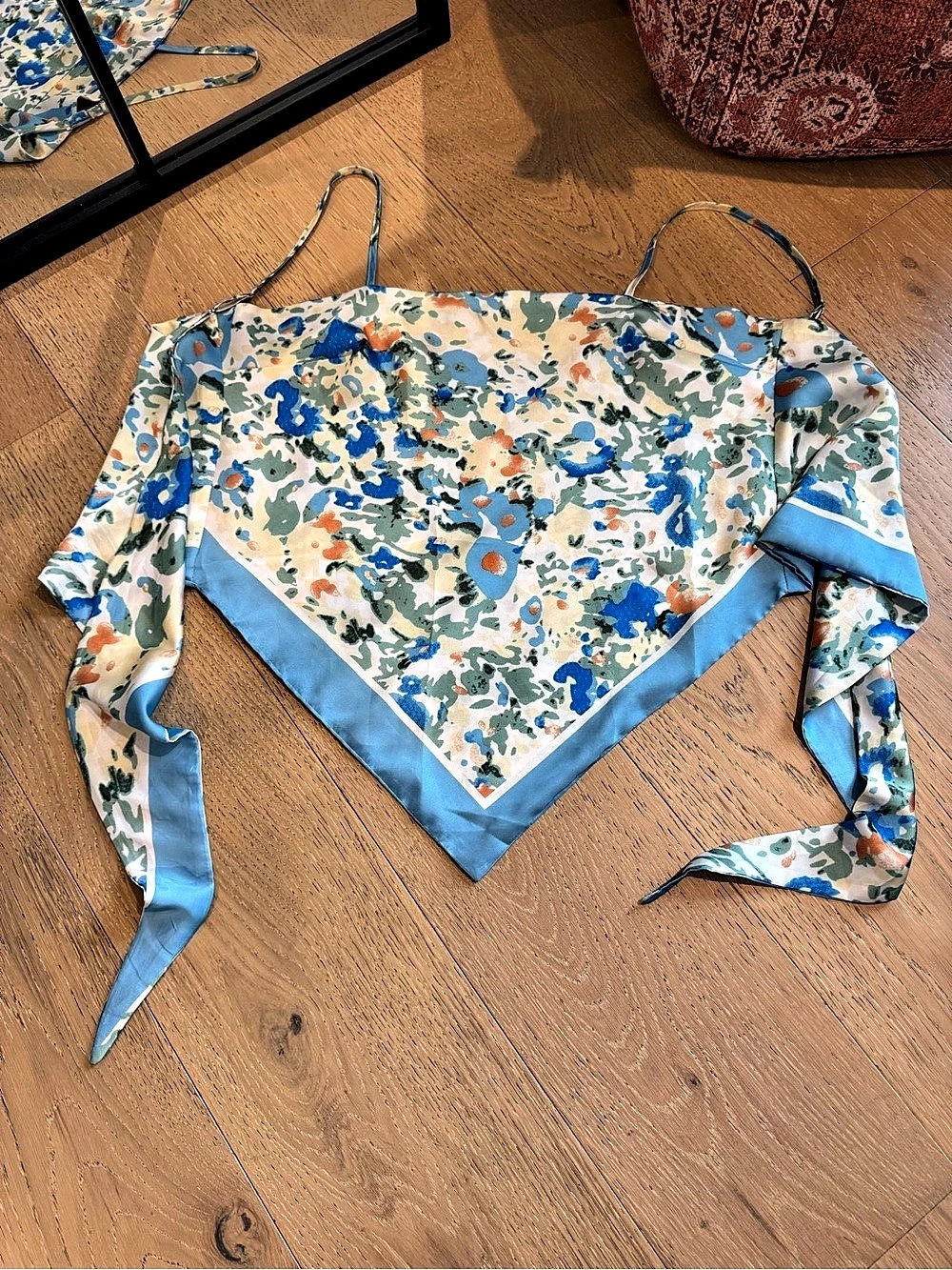 Floral Scarf Print Handkerchief Cami Top Blue- One Size | Boho Festival